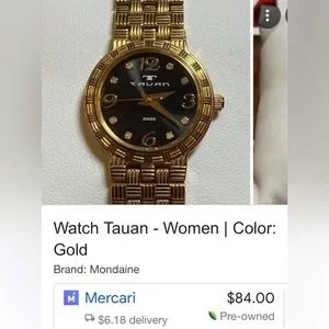 Tauan gold tone band black face Swiss watch Tauan | Accessories | Tauan Gold Tone Band Black Face Swiss  main image 4